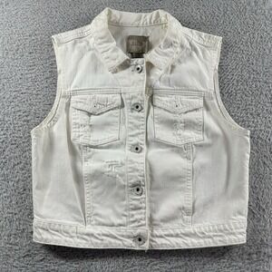VINTAGE GUESS Denim Vest Jacket Womens Medium White Button Up‎ Y2K Preppy